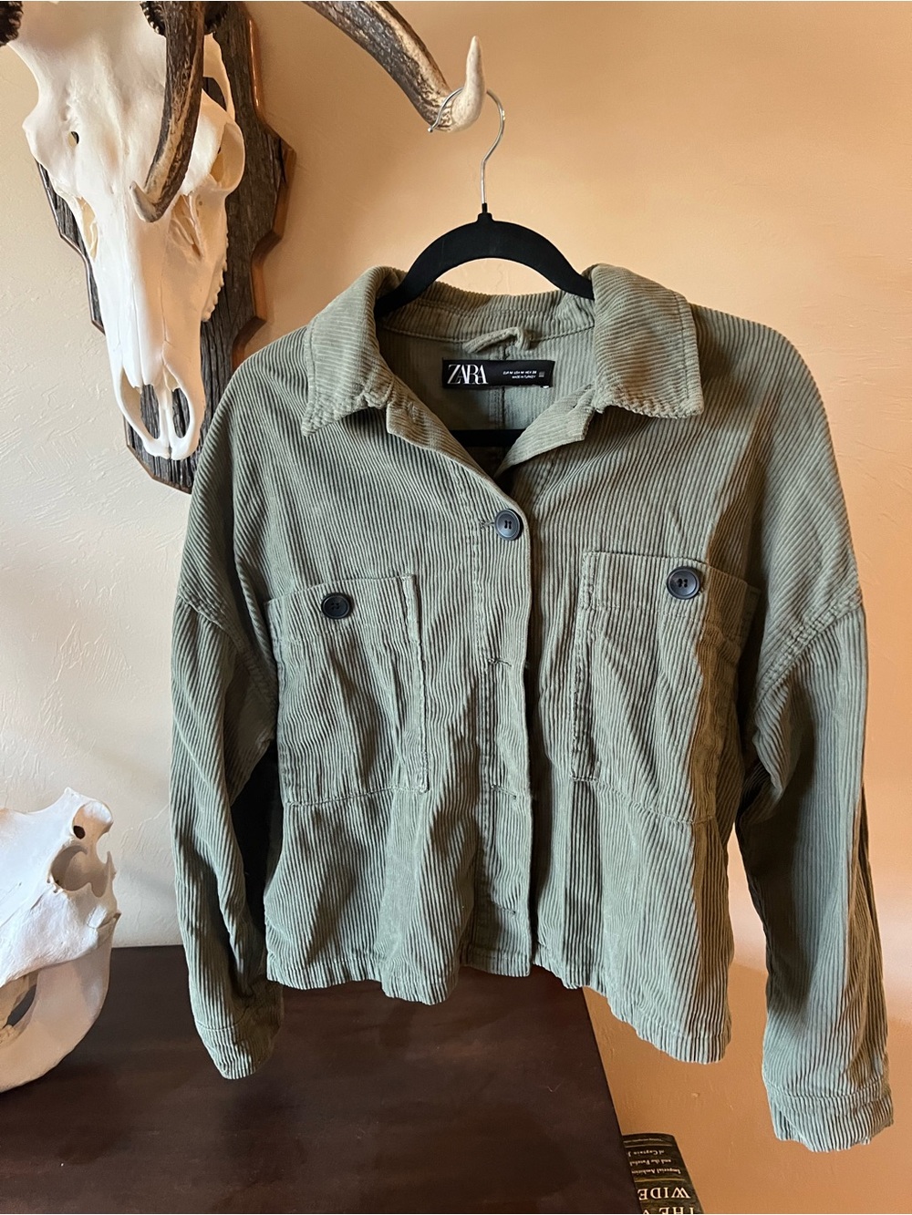 ZARA Olive Green Corduroy Button-Front Jacket